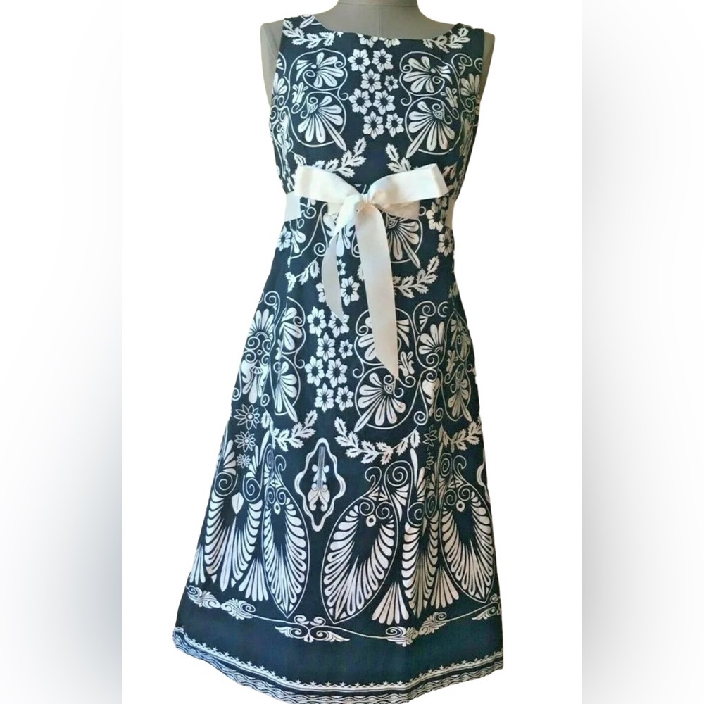 KARIN STEVENS Dress Black White Floral Paisley Sleeveless Size 8